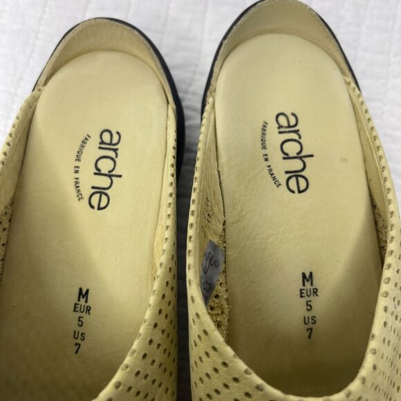 Arche Womens Galopin Yellow Perforated Leather Slip-On Mules SZ 7 Comfort France - Picture 7 of 10